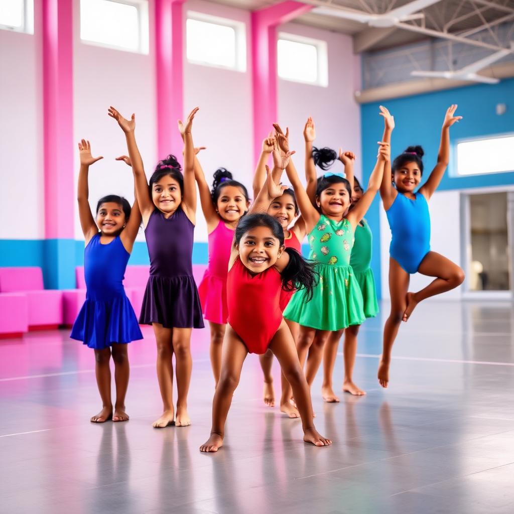 Happy kids in a Tumble Gym class